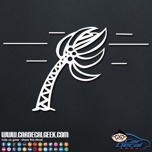 Hurricane Palm Tree Blowing in Wind Decal | Tropical Stickers