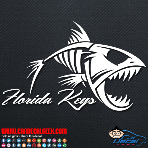 Florida Keys Fish Skeleton Car Decal Sticker