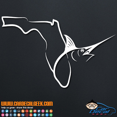 Florida Fishing Marlin Swordfish Vinyl Car Decal Sticker Graphic