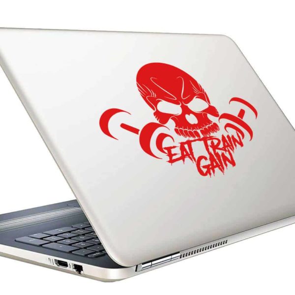 Eat Train Gain Skull Dumbbells Vinyl Laptop Macbook Decal Sticker