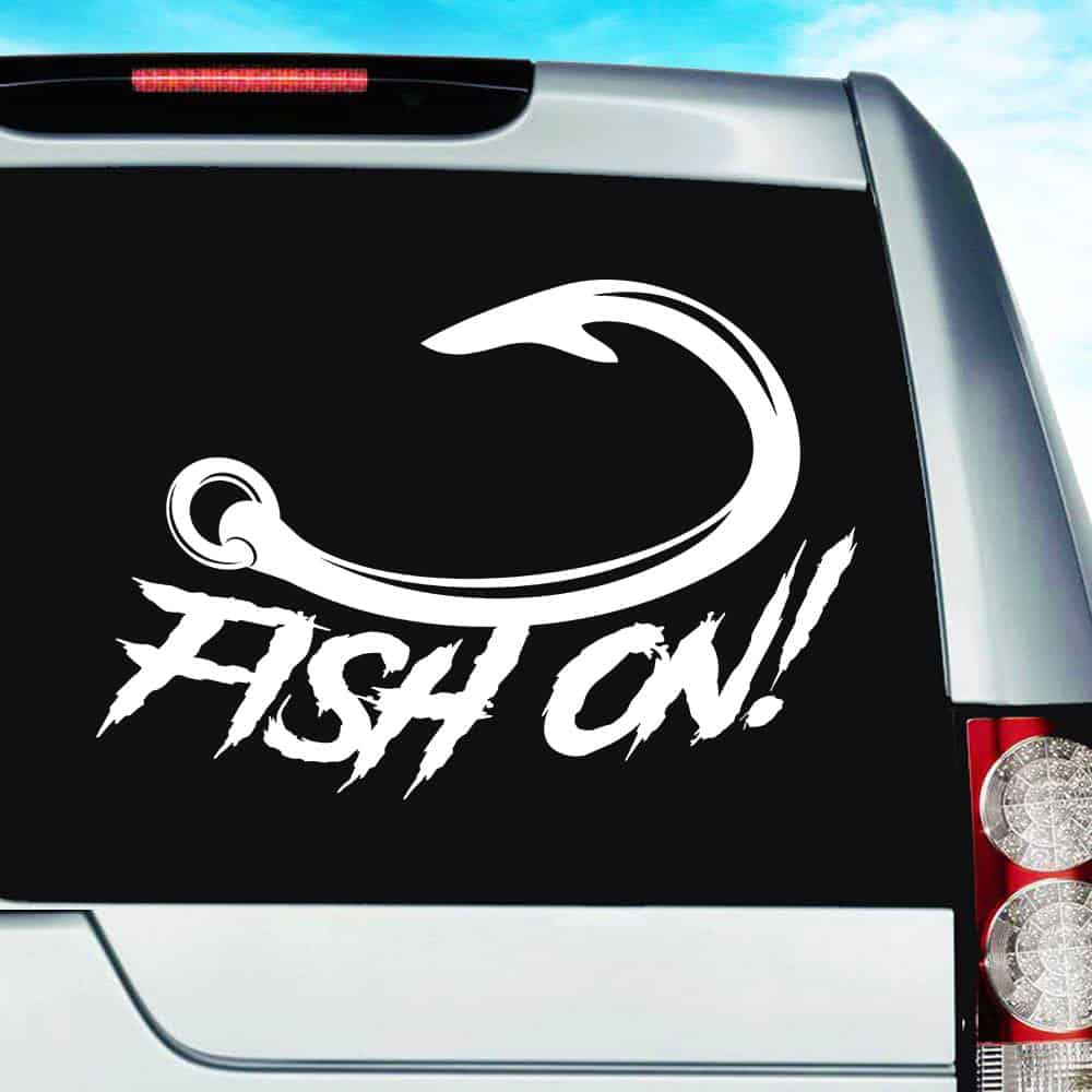 Fish On! Fishing Hook Vinyl Car Truck Window Decal Sticker